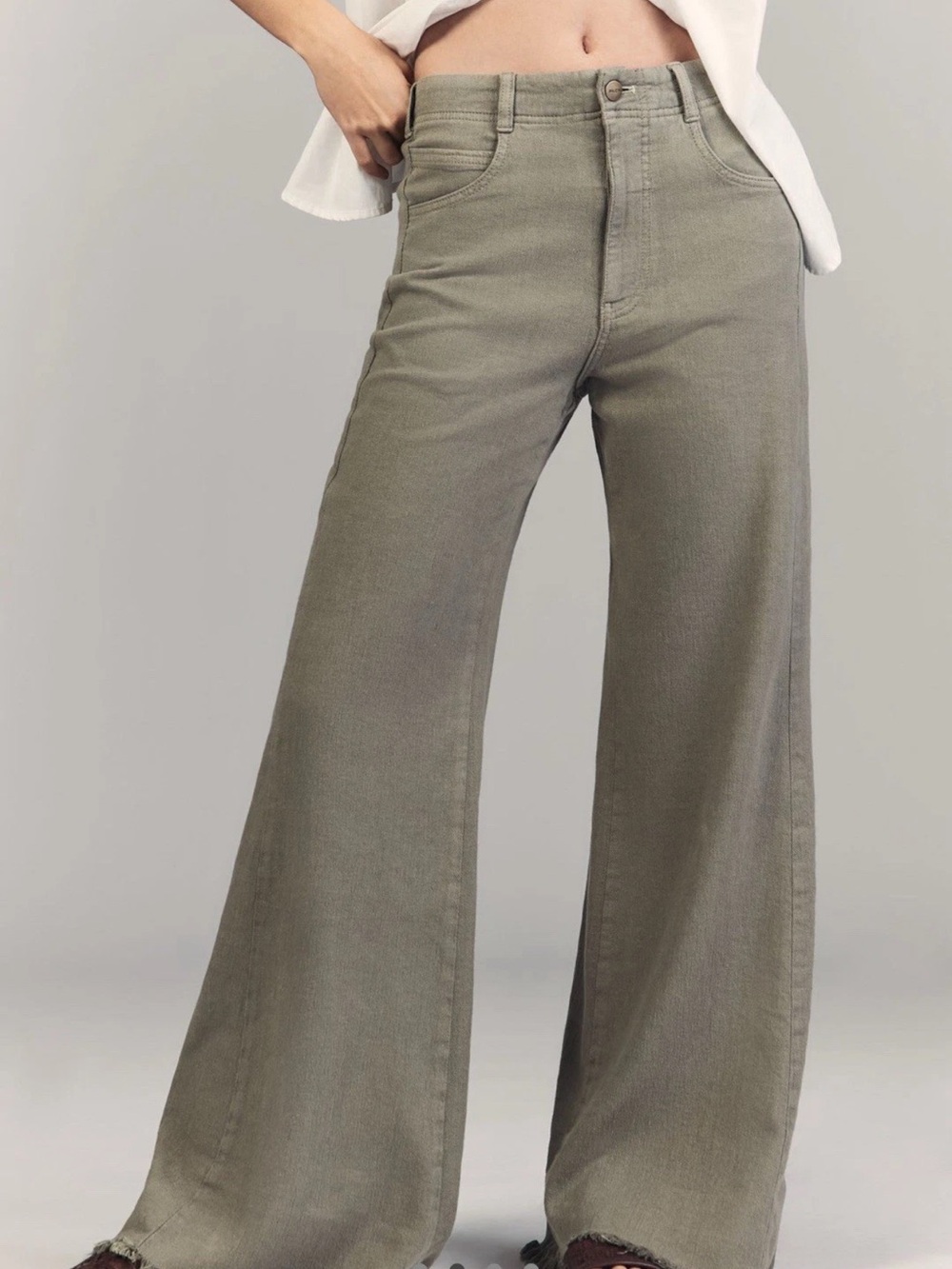 Pilcro Adi Olive-Green Wide Leg High-Rise Jeans